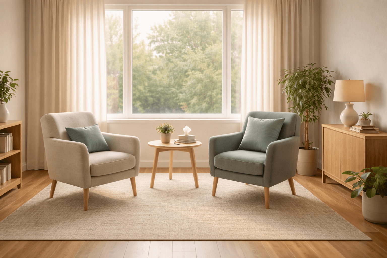 A calm, welcoming space for conversation